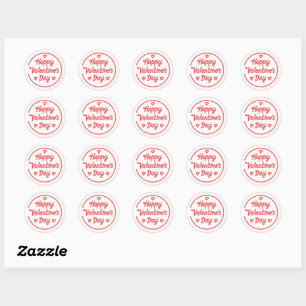 Sticker Rond joyeux jour des valentines, rose et rouge, coeurs 