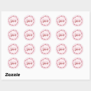 Sticker Rond joyeux jour des valentines, rose et rouge, coeurs 