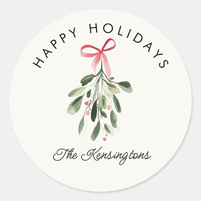 Sticker Rond Joyeux jours fériés Mistletoe Nom de famille perso (Devant)