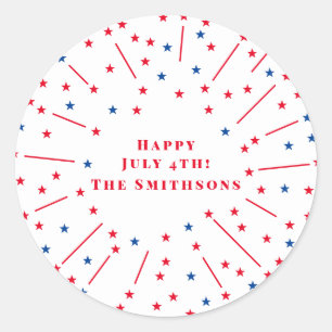 Sticker Rond Joyeux Juillet 4 Feu d'artifice et Stars Personnal