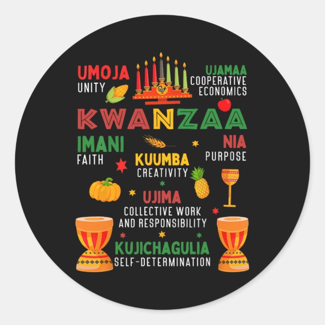 Sticker Rond Joyeux Kwanzaa 7 Principes De Kwanzaa Femmes Homme (Devant)