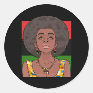 Sticker Rond Joyeux Kwanzaa drapeau panafricain Femme noire Sep