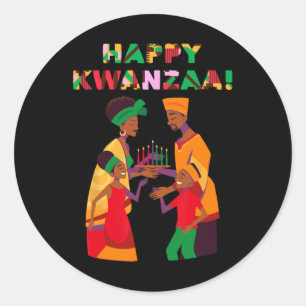 Sticker Rond Joyeux Kwanzaa Kinara-sept bougies Principes de K