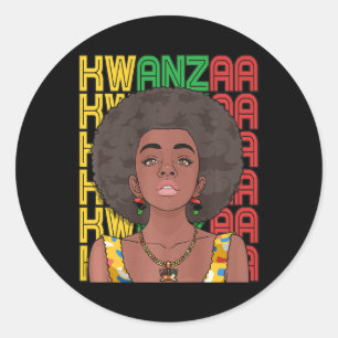 Sticker Rond Joyeux Kwanzaa Pan African Pride Black Woman Sept