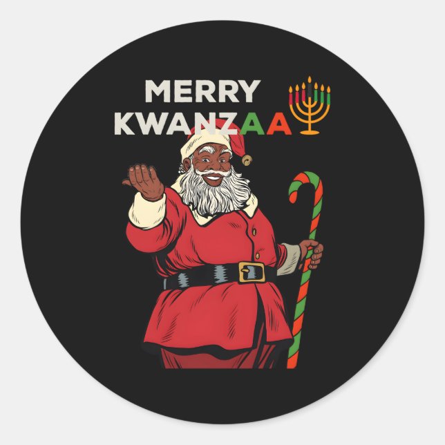 Sticker Rond Joyeux Kwanzaa Père Noël Noir Africain-Américain (Devant)