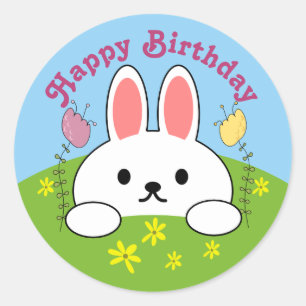 Sticker Rond Joyeux lapin d'anniversaire