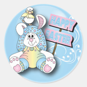 Sticker Rond Joyeux lapin de Pâques et ami