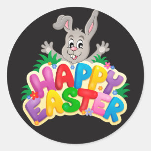 Sticker Rond Joyeux lapin de Pâques et texte