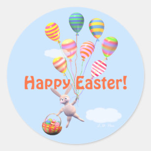 Sticker Rond Joyeux lapin et ballons de Pâques