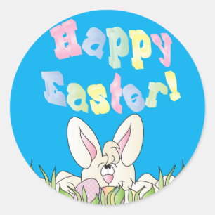 Sticker Rond Joyeux lapin lapin de Pâques