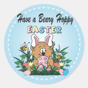Sticker Rond Joyeux Lapin Lapin Ours De Pâques