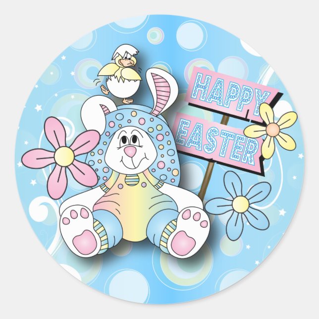 Sticker Rond Joyeux Lapin Pâques (Devant)