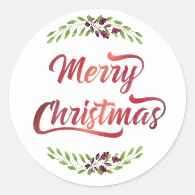 Sticker Rond Joyeux lauriers de Noël Red ID293 (Devant)