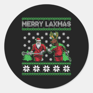 Sticker Rond Joyeux Laxmas Lacrosse de Noël moche Père Noël Rei