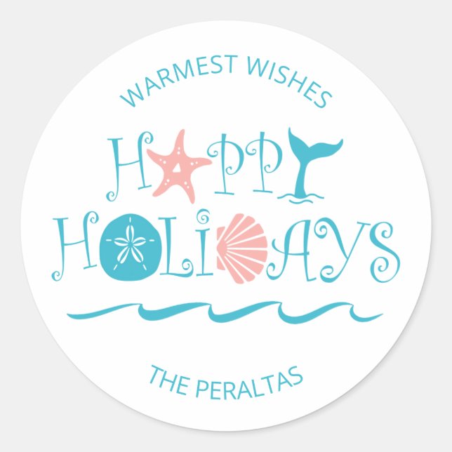 Sticker Rond Joyeux littoral | Noël des coquillages (Devant)