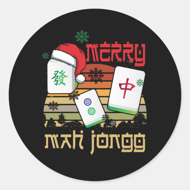 Sticker Rond Joyeux Mah Jongg Snowy Christmas Amusant juif chin (Devant)