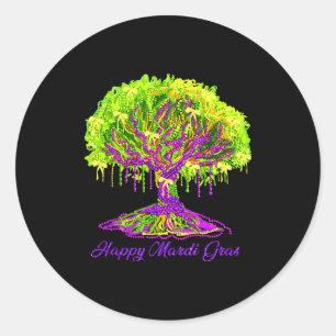 Sticker Rond Joyeux Mardi Gras 2026 Coquette Tree Perles Festiv