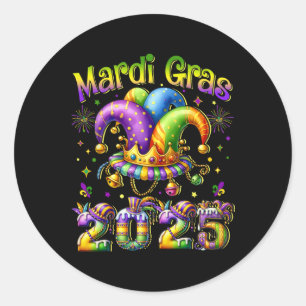 Sticker Rond Joyeux Mardi Gras Carnival 2025 Mardi Gras Jester 
