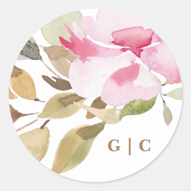 Sticker Rond Joyeux Mariage de fleurs d'aquarelle (Devant)