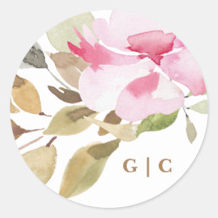 Sticker Rond Joyeux Mariage de fleurs d'aquarelle