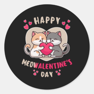 Sticker Rond Joyeux Meowalentine's Day Single Girls Love Cat Ho