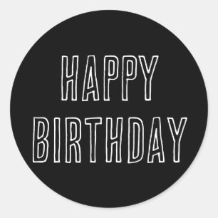 Sticker Rond Joyeux minimaliste d'anniversaire moderne noir bla