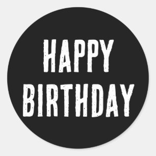 Sticker Rond Joyeux minimaliste d'anniversaire noir blanc Cool 