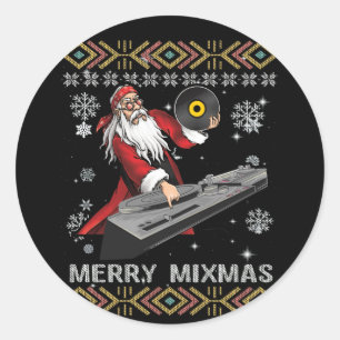 Sticker Rond Joyeux Mixmas Drôle Noël Dj Music Party