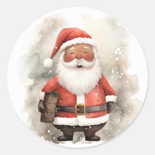 Sticker Rond Joyeux moments avec Père Noël noire (Devant)