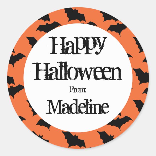 Sticker Rond Joyeux Motif de chauve-souris Halloween Enfants Pe (Devant)