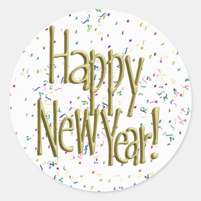 Sticker Rond Joyeux New Year Gold Text (Devant)