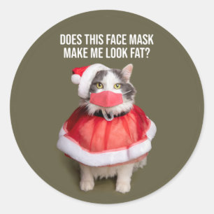 Sticker Rond Joyeux Noël 2020 Fat Chat en Masque Visage