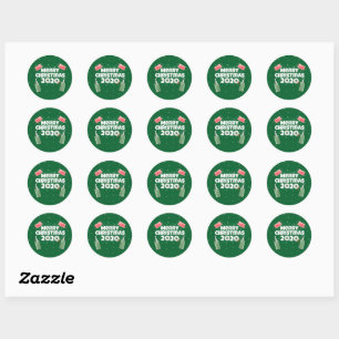 Sticker Rond Joyeux Noël 2020 Masques visage Sanitizer à la mai