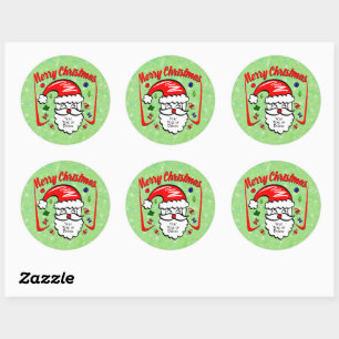 Sticker Rond Joyeux Noël 20xx Père Noël avec Casquette et é