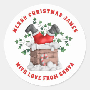 Sticker Rond Joyeux Noël à l'enfant de Père Noël Chimney