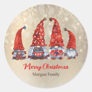 Sticker Rond Joyeux Noël, Adorable Gnomes rouges