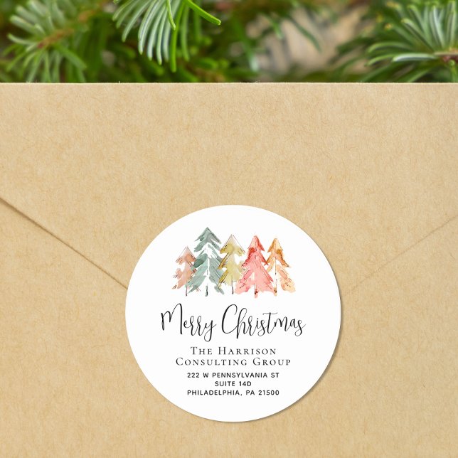 Sticker Rond Joyeux Noël Affaires Holiday Adresse de retour (Créateur téléchargé)