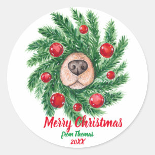 Sticker Rond Joyeux Noël Amoureux des chiens chien maman chien 