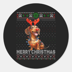 Sticker Rond Joyeux Noël Amoureux des chiens Noël laid Noël
