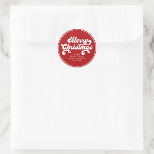 Sticker Rond Joyeux Noël amusant Simple Retro Typographie moder