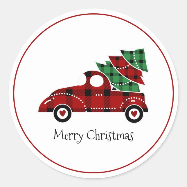 Sticker Rond Joyeux Noël Antique Camion Rouge (Devant)