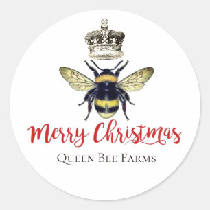 Sticker Rond Joyeux Noël apiculteur ferme Apiary abeille couron