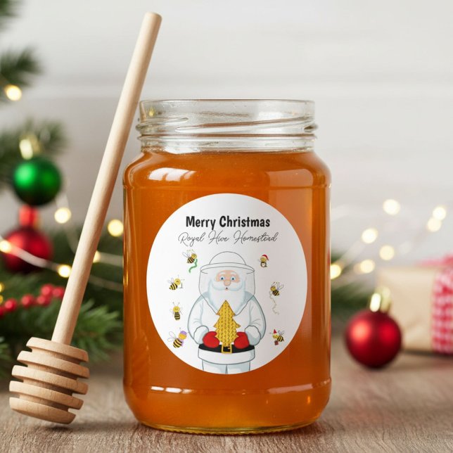 Sticker Rond Joyeux Noël Apiculteur Rucher Père Noël avec Abeil (Créateur téléchargé)