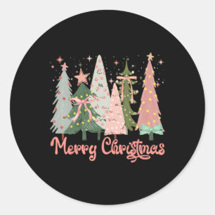 Sticker Rond Joyeux Noël Arbre Boho Xmas Fille Rose Femmes