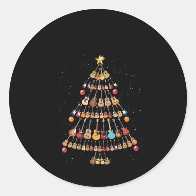 Sticker Rond Joyeux Noël|Arbre de Noël Ukulele Instrument (Devant)