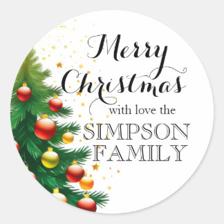 Sticker Rond Joyeux Noël Arbre traditionnel
