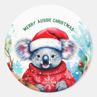 Sticker Rond Joyeux Noël australien Koala