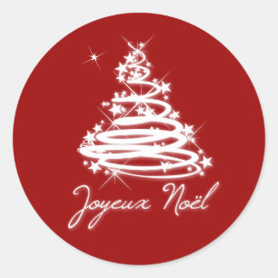Sticker Rond Joyeux Noël avec sapin de Noël