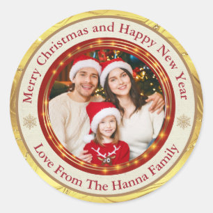 Sticker Rond Joyeux Noël avec vos photos de famille personnalis