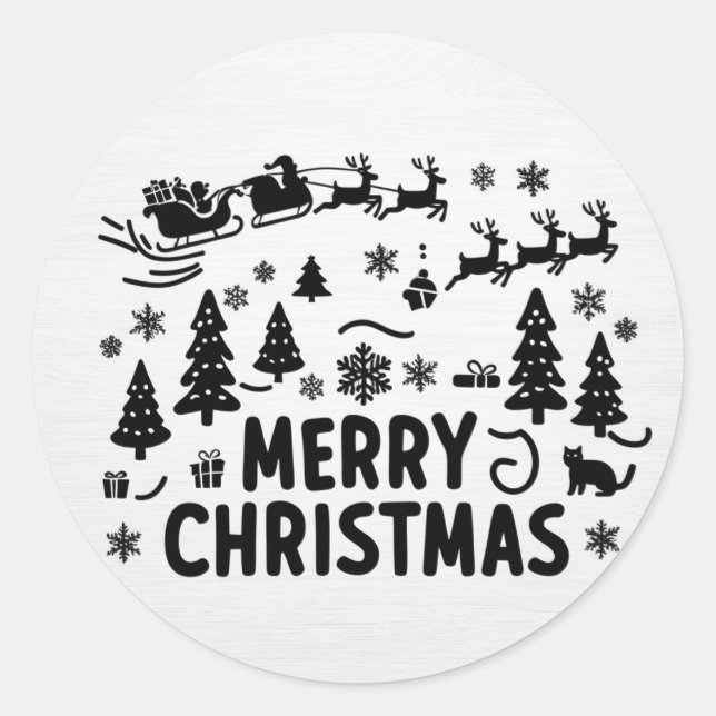 Sticker Rond joyeux noël b & w clipart (Devant)